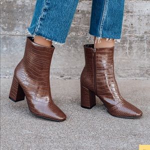 Brown croc mid calf boots